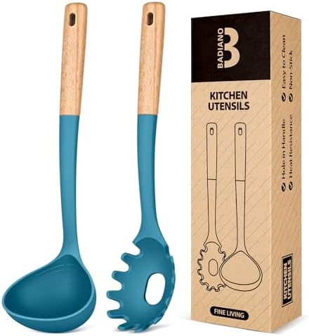 Badiano Kitchen Pasta Fork and Ladle Set, Perfect for Serving, Blue