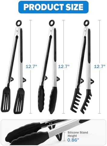 Kitchen Tongs for Cooking, Stainless Steel, Non Scratch Silicone Tip,3 Pack
