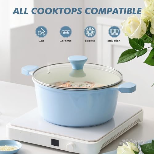 SENSARTE Ceramic Nonstick Stock Pot with Lid, Blue, 7 Quart