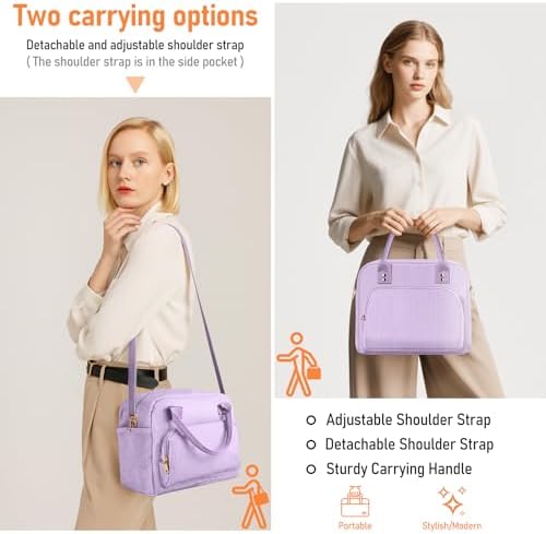 Lunch Bag Large Insulated Lunch Box for Women Men Adult Cute Purple Lunchbox Corduroy Lunch Bags Boxes Pail with Adjustable Shoulder Strap for Work Mom Picnic Office Travel 11.4×6.8×9.1 inches 11.5L