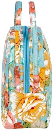 Machine Washable Women Quilted Fabric Insulated Reusable Cooler Lunch Bag Tote Adult Thermal Lunch Box Storage Bag for Ｗork (Floral)