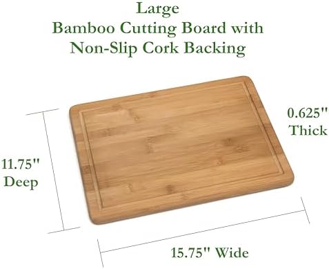 Lipper International Bamboo Wood Kitchen Cutting and Serving Board with Non-Slip Cork Backing, Large, 15-3/4" x 11-3/4" x 5/8"
