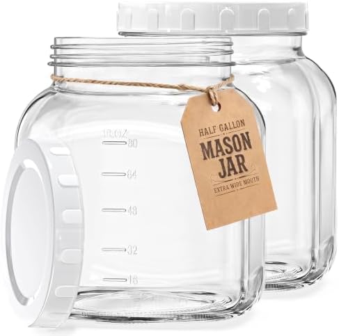 0.8Gal Glass Jar with Lid, Wide Mouth Mason Jar for Airtight Storage, 2 Pcs