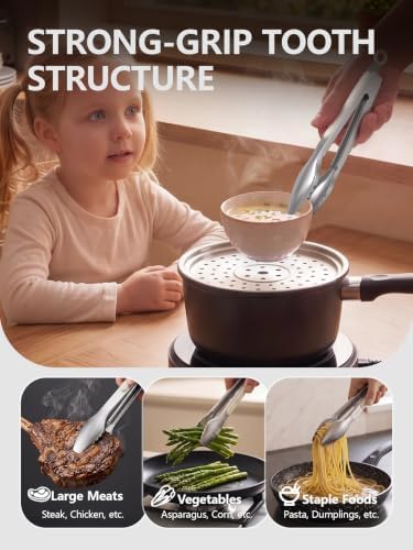 Stainless Steel Kitchen Tongs with Teeth Good Grip, 3Pcs Ice Cream