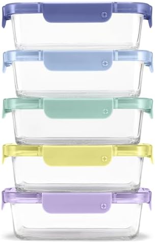 Ello Color Lock 3.4 Cup Glass Meal Prep Containers & Lids, 5 Pack, Purple
