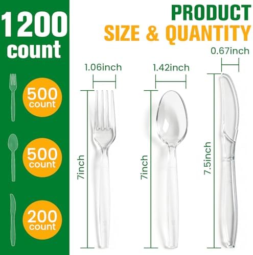 1200 Count Plastic Silverware Heavy Duty, 500 Forks, 500 Spoons, 200 Knives