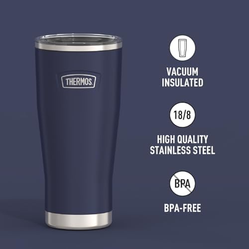 THERMOS Icon Series 24oz Stainless Steel Tumbler with Slide Lock Lid, Leakproof, Fits Cupholder, Dishwasher Safe, Griptec™ Non‑Slip Base, Keeps Drinks Hot 6 Hrs/Cold 22 Hrs, Mystic Navy