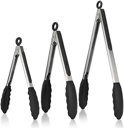 U-Taste Kitchen Tongs for Cooking, 600ºF Heat-Resistant Silicone, 3Pc/Black