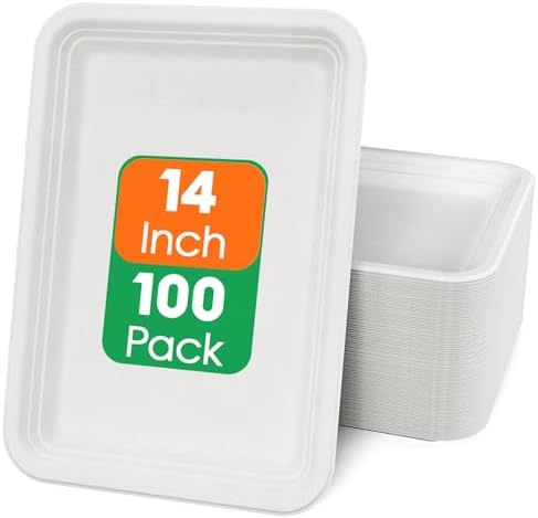 ECOLipak 100 Pack 14 in Compostable White Disposable Food Crawfish Trays