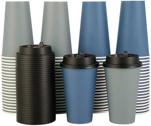 LITOPAK 100 Pack 16 oz Disposable Paper Coffee Cups with Lids