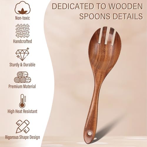 Wood Salad Serving Utensil, Wooden Salad Fork, Teak Wood Salad Server for Kitchen Cooking