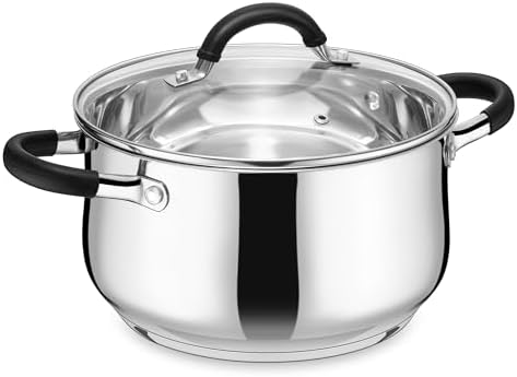 E-far 4 Quart Pot with Lid, Stainless Steel Small Stock Pot for Soup Pasta