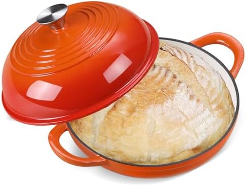 6 QT Enameled Cast Iron Round Bread Oven, Sourdough Dutch Oven