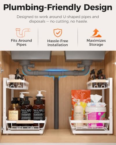 Sevenblue 2-Pack 2-Tier Height Adjustable Under Sink Organizer & Storage