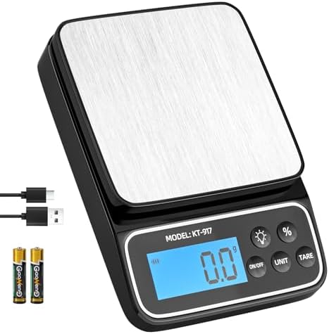 SEMIER Kitchen Scale with 4 Units Percentage and Tare Function, 5kg/11lb, 0.1g/0.01oz Accuracy Digital Scale for Food, Cooking, Baking and Portion Control, USB Rechargeable