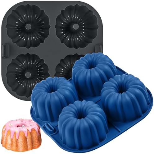 Webake Silicone Air Fryer Fluted Cake Pan for Baking, Nonstick BPA Free Fluted Tube Cake Pans, 4-Cavity, Set of 2