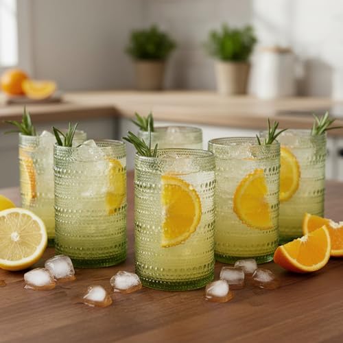 Moretoes 15oz Green Hobnail Drinking Glasses Set of 6