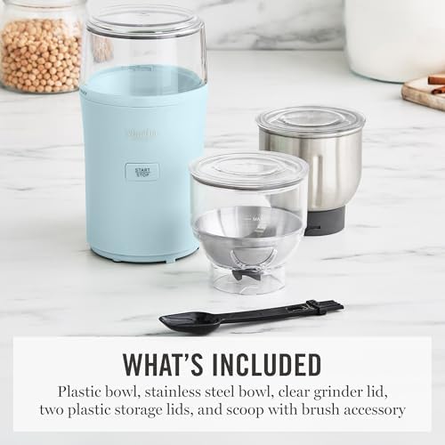 Martha Stewart Electric Coffee & Spice Grinder with Dual Bowls, Sky Blue