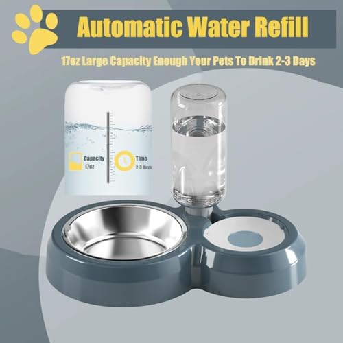 2 in 1 Dog Cat Food and Water Bowl Set with Auto-Water Dispenser, Mondrian