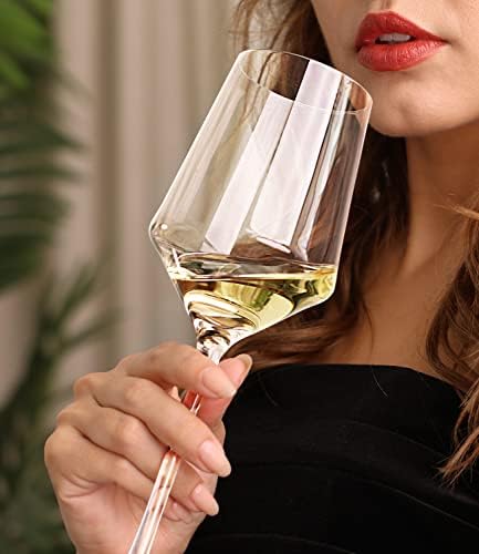OJA Wine Glasses Set, Crystal White Hand Blown Wine Glass, Set of 4,15 oz