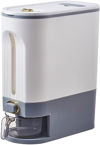 Sooyee 22 Lbs Rice Dispenser with Measuring Cup, White and Grey