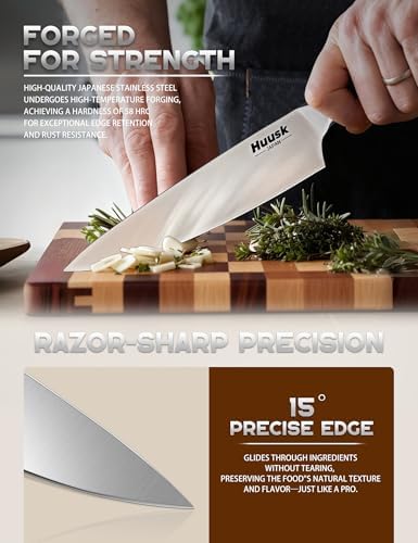 Huusk Knife Set with Block - Chef Knife with Natural Block Ivory White 14PC