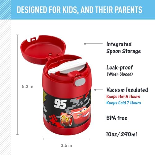 THERMOS FUNTAINER Kids Food Jar with Spoon, Cars, 10 Ounce (Pack of 6)