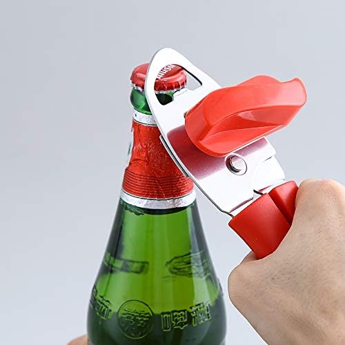 Can Opener Manual 4 in 1, Handheld Can Opener Bottle Opener Safe Cut and Smooth Edge with Ergonomic Grip Large Turn Knob Great for Seniors with Arthritis (Red)