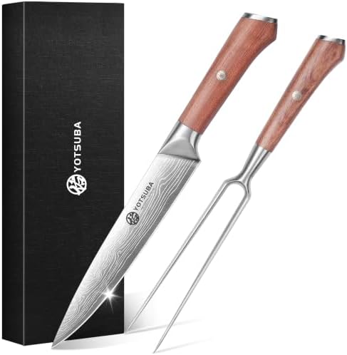 YOTSUBA Japanese Carving Knife and Fork Set with Ergonomic Rosewood Handle