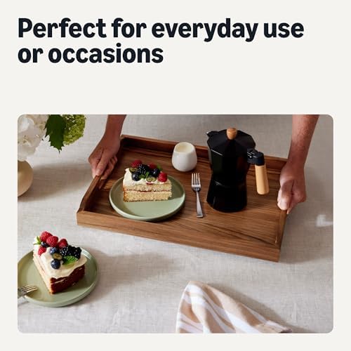 Amazon Basics Wooden Serving Tray with Built-in Handles, Acacia Wood, 17 x 12 in. (Pack of 10)