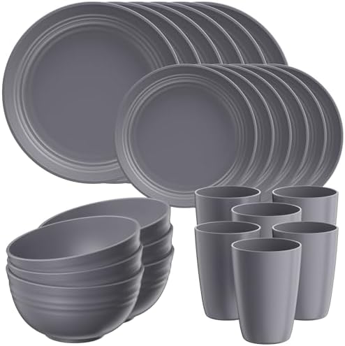 Quatish 24 Piece Plates and Bowl Set for 6, Dinnerware Dish Set for Kitchen