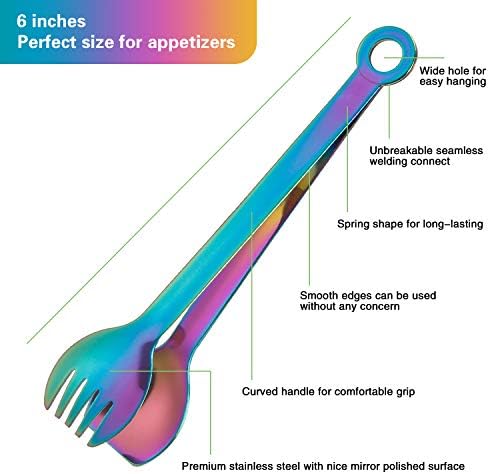 MSY BIGSUNNY Multicolor Small Serving Tongs - 6 Inches Premium Stainless Steel Appetizer Tongs, Set of 4
