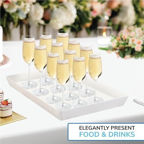 US Acrylic White Plastic Serving Trays (Set of 4) 15” x 10” | Large Unbreakable Reusable Rectangular Party Platters | Serve Appetizers, Fruit, Veggies, & Desserts | BPA-Free & Made in USA (Pack of 2)