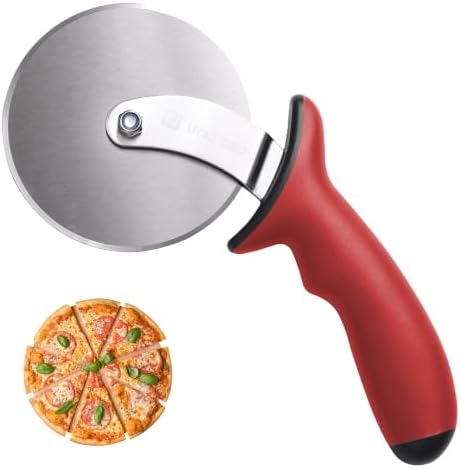 Linoroso Pizza Cutter Wheel, Durable Stainless Steel 4-Inch Pizza Wheel Cutter with Comfortable Safety Handle, Pizza Slicer Wheel for Cutting Through Pizza, Crust, Pie, Brownie, Flatbread, Red