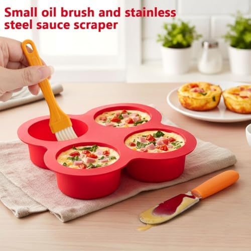 2 Pack Silicone Egg Bite Molds with 1 Spatula & 1 Brush, 4 Cups Silicone Air Fryer Baking Pan Non-Stick for Egg Bites, Cupcake, Tart, Frittata, Quiche, Muffins, Cornbread