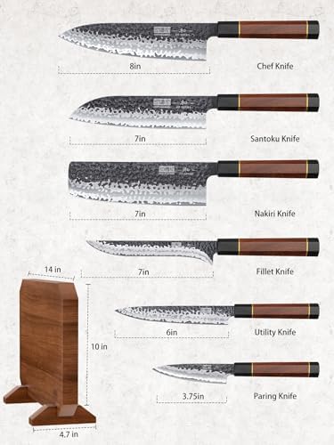 HOSHANHO 7 Pcs Knife Set with Magnetic Block, Japanese Kitchen Knife Set