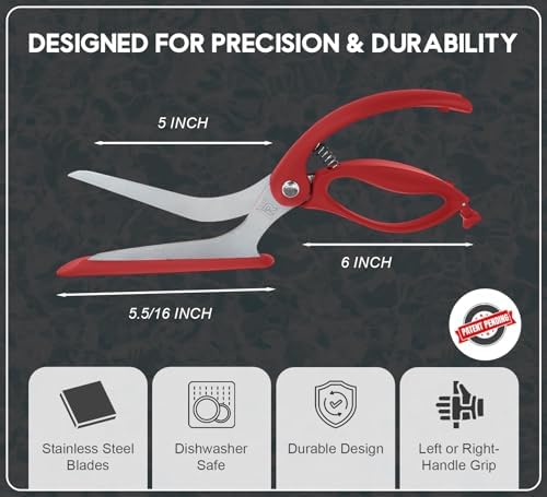 Pizza Scissors with Non Stick Slice Server. Sharp Pizza Cutting Without Topping Mess.Firm Grip, Food Grade Stainless Steel Pizza Cutter. Dishwasher Safe. 4 in 1 Kitchen Scissors
