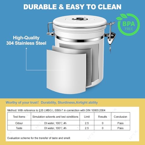 ShanSon Coffee Canister Airtight, Stainless Steel Bean Storage Container with Date Tracker & Scoop, Grounds Sugar Flour Tea Cereal Fits Kitchen Pantry, Ideal Gift for Coffee Lovers,12oz, White