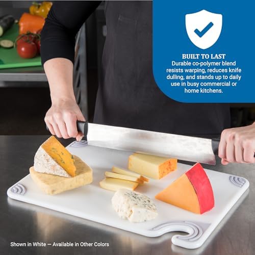 San Jamar Saf-T-Grip Plastic Cutting Board with Safety Hook, 12" x 18" x 0.5", Red