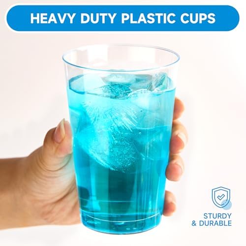 RACETOP 12 oz 200 Pack Disposable Plastic Cups, Disposable Clear Plastic Cups for Parties, Weddings, Gatherings, and Festival Events