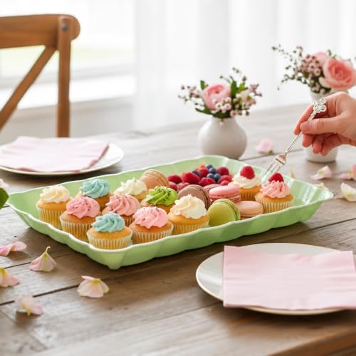 6 Pack Light Green Plastic Serving Trays for Party, 9 x 13 Inch - Heavy Duty Plastic Trays for Food - Rectangular Party Serving Trays and Platters - Green Disposable Trays