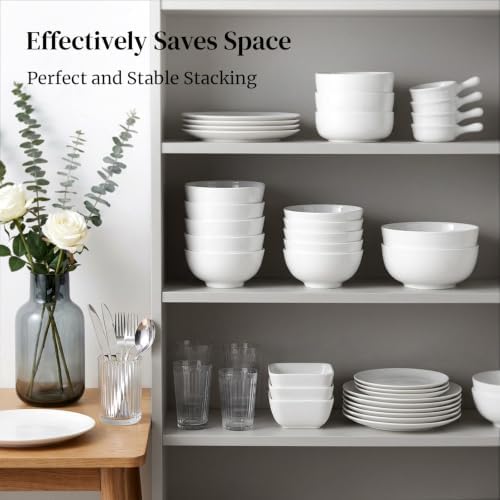 DOWAN 22 OZ White Ceramic Bowls Set of 6 - Perfect for Soup Bowls for Kitchen, Cereal Bowl, Ramen Bowl, Dishwasher & Microwave Safe