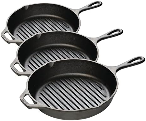 Lodge Cast Iron Grill Pan, 10.25-inch (Pack of 3)