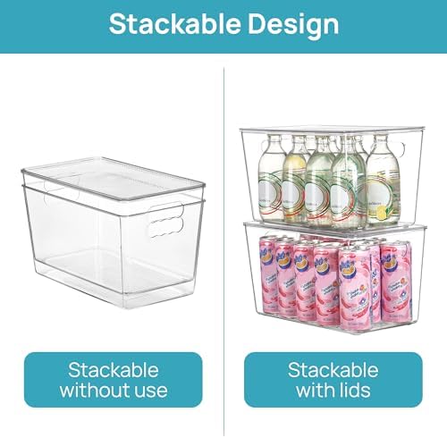 Vtopmart 4 Pack Clear Stackable Storage Bins with Lids and Handles, XLarge