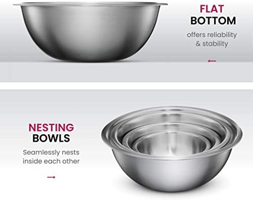 FineDine Stainless Steel Mixing Bowls Set, Dishwasher Safe, 6 Piece Metal Mixing Bowls For Kitchen, Nesting, Large, Small, Big Food Prep, Cooking, Baking (Pack of 2)