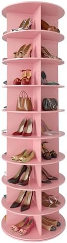 SpaceAid 9 Tier Rotating Shoe Rack Tower, Spinning Shoe Display Lazy Susan, Revolving 360 Shoe Rack Storage Round Carousel, Vertical Handbag Rotate Shoes Closet Organization (9-Tier Pink)