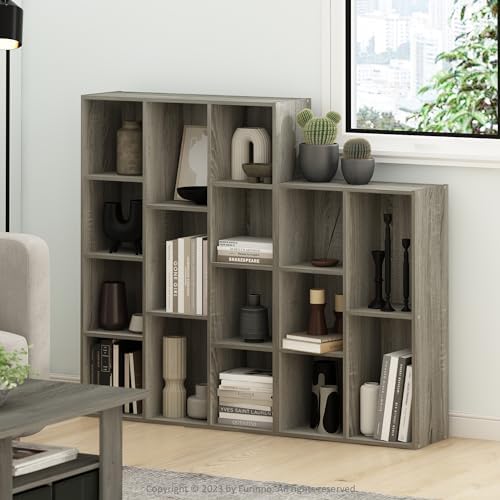 Furinno LUDER Book Shelf, 5-Cube Bookshelf, Reversible Bookcase, 9.4 x 19.5 x 31.5, Easy Assembly, for Living Room, Bedroom, Home Office, French Oak