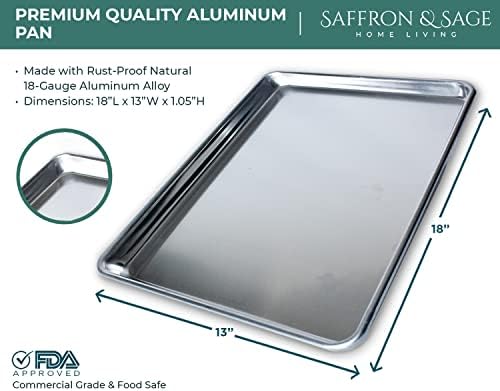 Commerical Quality Cookie Sheet Pan - 4 Pack Aluminum Half Sheet Baking Pan by Saffron & Sage Home Living - This 18x13 Rimmed Baking Sheet Set is Rust & Warp Resistant, Heavy Duty, of Thick Gauge