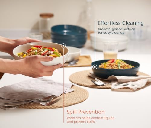 KooK Pasta Bowls, For Soups & Salads, Set of 4, 40 oz, Light Torquoise