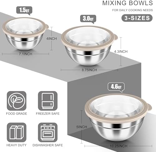 HaWare Mixing Bowls with Clear Airtight Lids, Stainless Steel Nesting Bowls